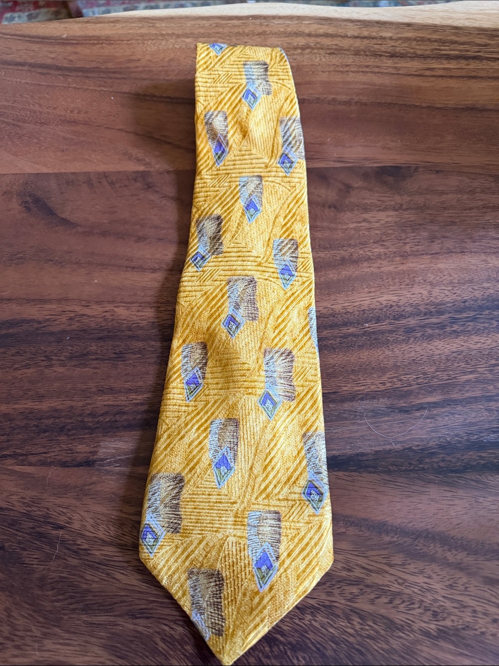 Robert Talbott Yellow Patterned Silk Tie with Blue Accents